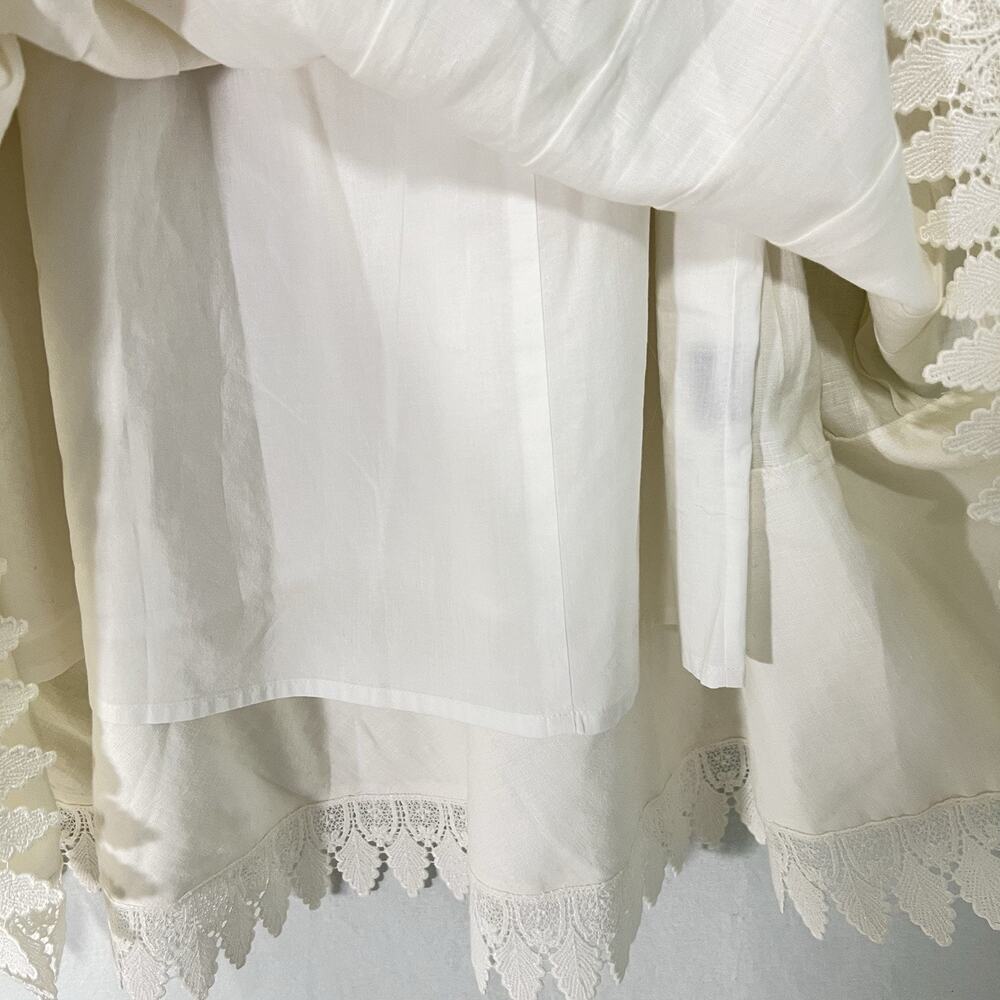 Lauren Ralph Lauren 100% Linen Dress Women 6 Ivory Fit Flare Pintuck Lace Lined - Picture 7 of 15